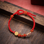 Buddha Stones Fu Character Copper Coins Red String Blessing Bracelet