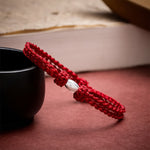 Buddha Stones 925 Sterling Silver Olive-Shaped Bead Red String Blessing Bracelet