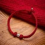 Buddha Stones 925 Sterling Silver Olive-Shaped Bead Red String Blessing Bracelet