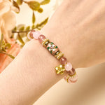 Buddha Stones Natural Strawberry Quartz Rose Quartz Enamel Flowers Pendant Love Round Polished Bead Bracelet