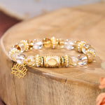 Buddha Stones Citrine Clear Quartz Enamel Barrel Bead Lotus Round Bead Bracelet