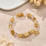 Buddha Stones Citrine Clear Quartz Enamel Barrel Bead Lotus Round Bead Bracelet