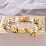 Buddha Stones Citrine Clear Quartz Enamel Barrel Bead Lotus Round Bead Bracelet