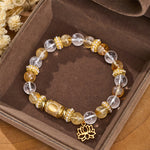 Buddha Stones Citrine Clear Quartz Enamel Barrel Bead Lotus Round Bead Bracelet