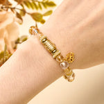 Buddha Stones Citrine Clear Quartz Enamel Barrel Bead Lotus Round Bead Bracelet