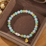 Buddha Stones Amazonite White Agate Enamel Barrel Bead Butterfly Hand Polished Round Bead Bracelet