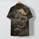 Buddha Stones Golden Dragon Cloud Pattern Buttons Wrinkle-resistant Men's Short Sleeve Shirt