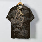 Buddha Stones Golden Dragon Cloud Pattern Buttons Wrinkle-resistant Men's Short Sleeve Shirt