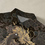 Buddha Stones Golden Dragon Cloud Pattern Buttons Wrinkle-resistant Men's Short Sleeve Shirt