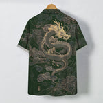 Buddha Stones Golden Dragon Cloud Pattern Buttons Wrinkle-resistant Men's Short Sleeve Shirt