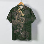 Buddha Stones Golden Dragon Cloud Pattern Buttons Wrinkle-resistant Men's Short Sleeve Shirt