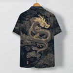 Buddha Stones Golden Dragon Cloud Pattern Buttons Wrinkle-resistant Men's Short Sleeve Shirt