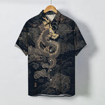 Buddha Stones Golden Dragon Cloud Pattern Buttons Wrinkle-resistant Men's Short Sleeve Shirt