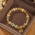 Buddha Stones Citrine Lotus Pendant Enamel Barrel Bead Abundance Hand-polished Round Bead Bracelet