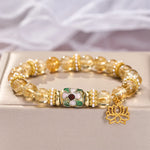 Buddha Stones Citrine Lotus Pendant Enamel Barrel Bead Abundance Hand-polished Round Bead Bracelet