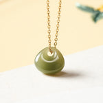 Buddha Stones Jade Child Lock Luck Mini Pendant Necklace
