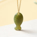 Buddha Stones Jade Little Fish Luck Hand Carved Pendant Necklace