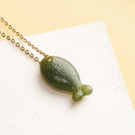 Buddha Stones Jade Little Fish Luck Hand Carved Pendant Necklace