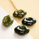 Buddha Stones Jade Auspicious Cloud Lock Luck Vintage Pendant Necklace