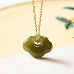 Buddha Stones Jade Auspicious Cloud Lock Luck Vintage Pendant Necklace