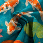 Buddha Stones Cotton Linen Red White Koi Fish Pink Lotus Pattern Women's Elastic Waist Wide Leg Pants With Pockets