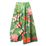 Buddha Stones Cotton Linen Red White Koi Fish Pink Lotus Pattern Women's Elastic Waist Wide Leg Pants With Pockets