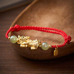 Buddha Stones Copper Pi Xiu Fu Character Luck Red String Bracelet