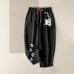 Buddha Stones Pure Cotton Cute Cat Paw Print Pattern Women's Elastic Waist Pants With Pockets
