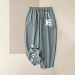 Buddha Stones Pure Cotton Cute Cat Paw Print Pattern Women's Elastic Waist Pants With Pockets