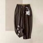 Buddha Stones Pure Cotton Cute Cat Paw Print Pattern Women's Elastic Waist Pants With Pockets