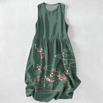 Buddha Stones Summer Casual Koi Fish Ripple Pattern Women's Summer Sleeveless Midi Dress With Pockets