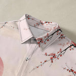 Buddha Stones Ink Landscape Pavilion Blossom Pattern Buttons Breathable Men's Short Sleeve Shirt