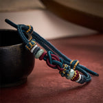 Buddha Stones Hand-Woven Love Heart Knot Jade Luck Braided Cord Bracelet