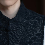 Buddha Stones Fall Tang Style Vintage Mandarin Collar Frog Button Abstract Jacquard Men's Sleeveless Shirts