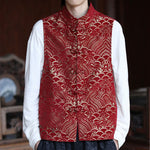 Buddha Stones Fall Tang Style Vintage Mandarin Collar Frog Button Abstract Jacquard Men's Sleeveless Shirts