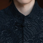 Buddha Stones Fall Tang Style Vintage Mandarin Collar Frog Button Abstract Jacquard Men's Sleeveless Shirts
