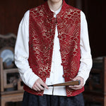 Buddha Stones Fall Tang Style Vintage Mandarin Collar Frog Button Abstract Jacquard Men's Sleeveless Shirts
