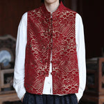 Buddha Stones Fall Tang Style Vintage Mandarin Collar Frog Button Abstract Jacquard Men's Sleeveless Shirts