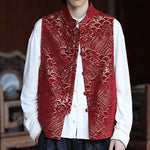 Buddha Stones Fall Tang Style Vintage Mandarin Collar Frog Button Abstract Jacquard Men's Sleeveless Shirts