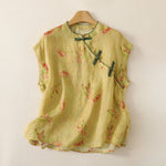 Buddha Stones Summer Tang Style Vintage Mandarin Collar Pink Flowers Tank Top Women's Sleeveless Shirts