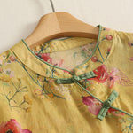 Buddha Stones Summer Tang Style Vintage Frog Button Orchid Floral Women's Sleeveless Shirts Tank Top