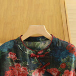 Buddha Stones Summer Tang Style Vintage Frog Button Orchid Floral Women's Sleeveless Shirts Tank Top