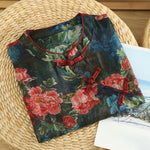Buddha Stones Summer Tang Style Vintage Frog Button Orchid Floral Women's Sleeveless Shirts Tank Top