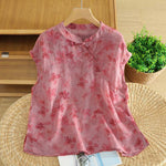Buddha Stones Summer Tang Style Vintage Frog Button Orchid Floral Women's Sleeveless Shirts Tank Top