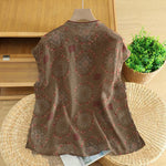 Buddha Stones Summer Tang Style Vintage Frog Button Orchid Floral Women's Sleeveless Shirts Tank Top