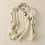 Buddha Stones Summer Tang Style Vintage Frog Button Orchid Floral Women's Sleeveless Shirts Tank Top
