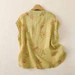 Buddha Stones Summer Tang Style Vintage Frog Button Orchid Floral Women's Sleeveless Shirts Tank Top