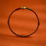 Buddha Stones 999 Gold Braided Colorful Red Green String Koi Fish Luck Bracelet Anklet