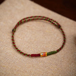 Buddha Stones 999 Gold Braided Colorful Red Green String Koi Fish Luck Bracelet Anklet