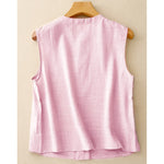 Buddha Stones Summer Casual Minimalist Button-Up Solid Tank Top Women's Sleeveless Shirts